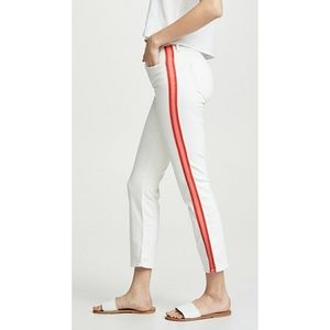 MOTHER White Ankle Jeans with Red Stripe